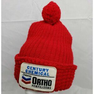 Vtg Chevron Ortho Fertilizer Beanie Embroidery Patch Hat Gas Oil Red Advertising